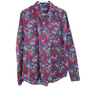Paisley & Gray Red Tropical Print button up Shirt beach party club men XL slim